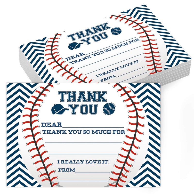 TENTADO Baseball Thank You Cards, Baseball Thank You Cards with Envelopes, Kids Fill in the Blank Thank You Cards, 20 Count with Envelopes, 4 X 6 - Image 1